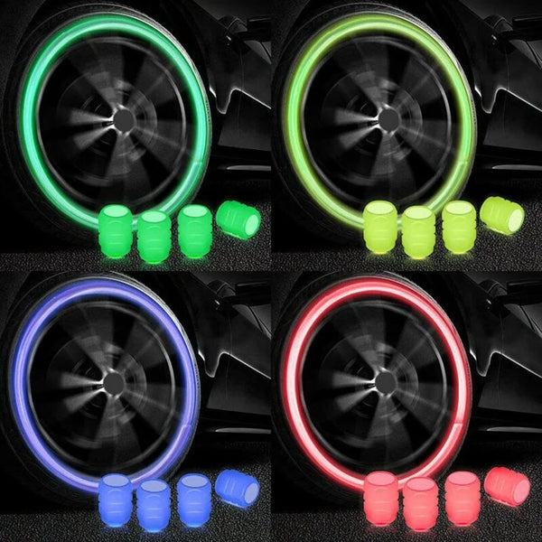 0547 Tyre Valve Caps Luminous Glow Car Tire Air Stem Valve Cap Covers ( 4 Pcs )