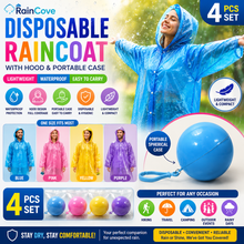 disposable raincoat with hood & portable case - 4 PCS